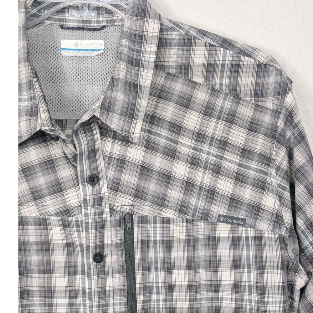 Columbia Shirt Men XL Gray Plaid Short Sleeve Vented Performance Button Down